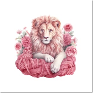 Pink Christmas Lion Posters and Art